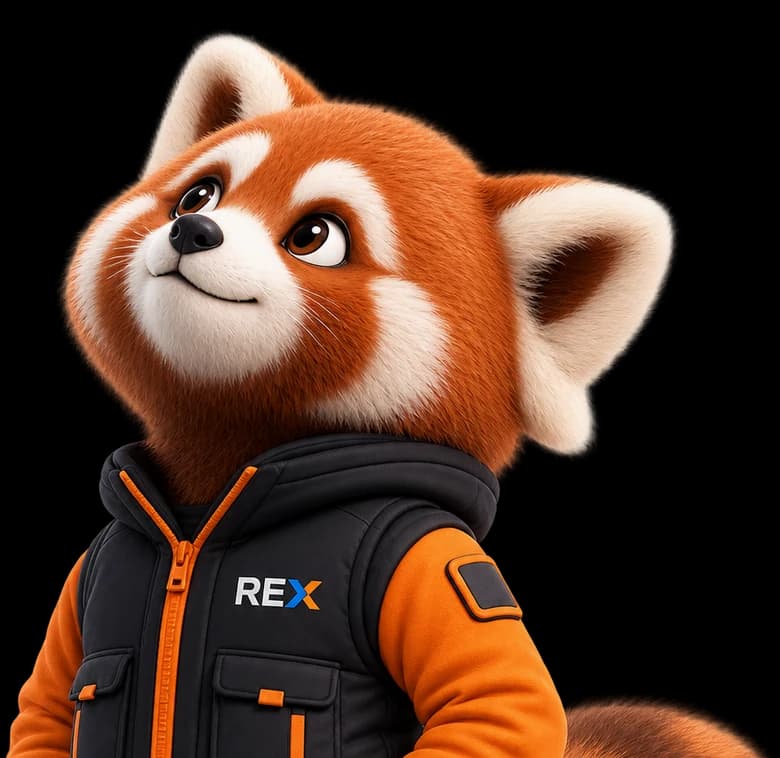 REX, the IEXRA intelligence layer, drawn as a red panda in field technician gear.